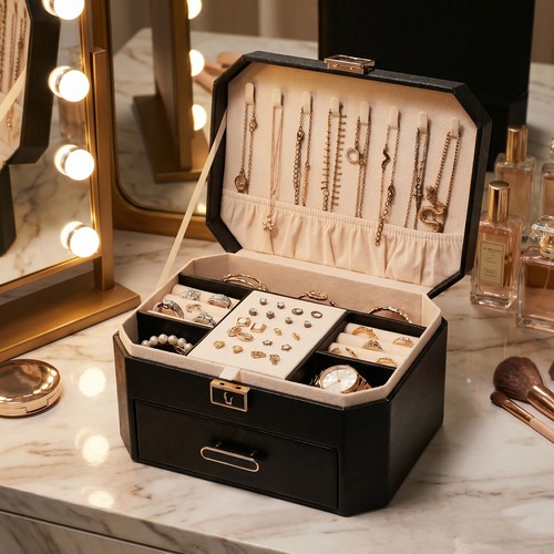 Leather jewellery box large - box,