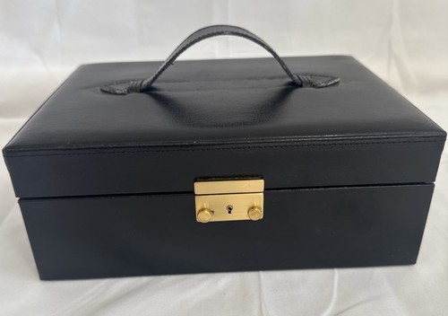 Black leather jewellery box - leather,