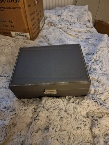 Grey leather jewellery box - jewellery,