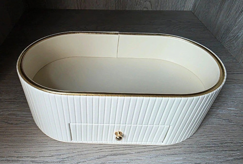 White gold oval faux - oval, leather