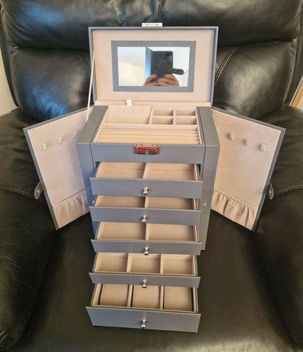 Large jewellery box grey - jewellery, box,