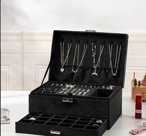 Black faux leather - leather, jewellery